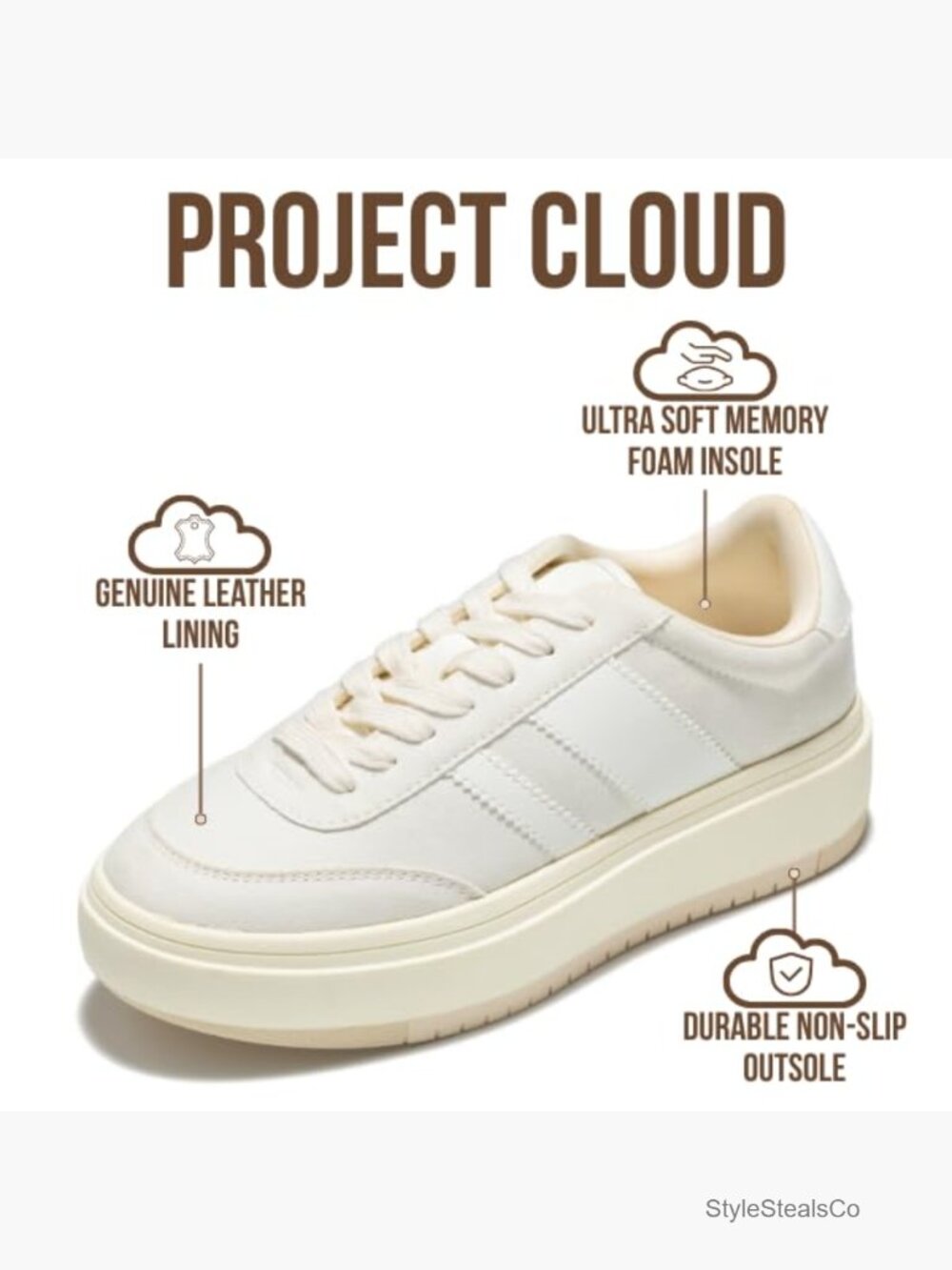 Women's Platform Sneakers with Memory Foam, Slip-Resistant Rubber Sole - Picture 2 of 5